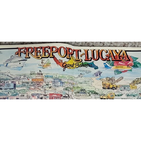Vintage Freeport Lucaya Grand Bahama Poster Map Print - Picture 3 of 7